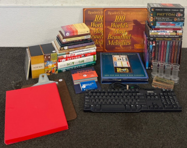 Dvds, Records, VHS Tapes, Folders, Keyboard, Salad Spinner & More