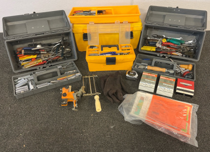 Toolboxes With Tools Including Sockets, Bits, Handled Tools & More