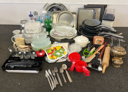 Pots, Pans, Glass Cookware, Hamilton Beach Electric Knife, Popcorn Popper, Serving Platters & More!