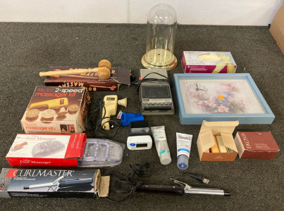 Vintage Items, Including Massager, Curling Iron, And Cassette Player and Other Items
