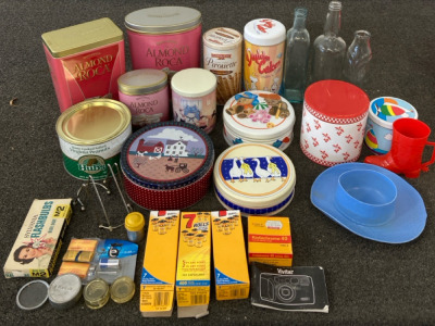 Vintage Photo Film, Collectible Tine,and Vintage Glass Bottles
