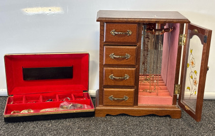 Beautiful Wooden Jewelry Box Including A Selection Of Jewelry