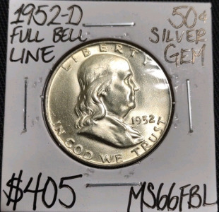 1952-D MS66FBL Full Bell Line Silver Franklin Half Dollar