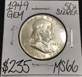 1949 MS66 Gem Silver Franklin Half Dollar