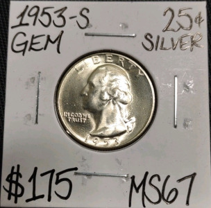 1953-S Gem Silver Washington Quarter