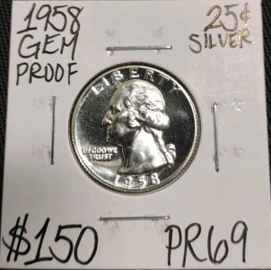 1958PR69 Gem Proof Silver Washington Quarter