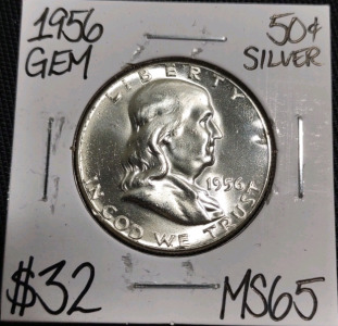 1956 MS65 Gem Silver Franklin Half Dollar
