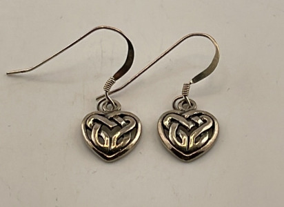 .925 Silver Celtic Heart Earrings