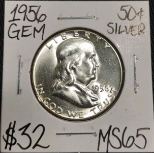 1956 MS65 Gem Silver Franklin Half Dollar