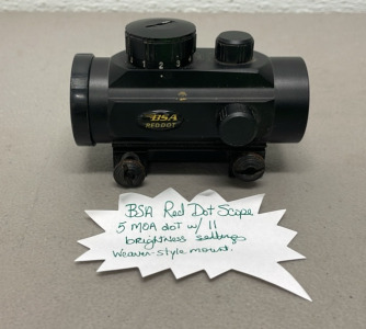 BSA Red Dot Scope 5 MOA Dot W/ 11 Brightness Settings. Weaver Style Mount