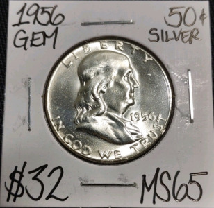 1956 MS65 Gem Silver Franklin Half Dollar