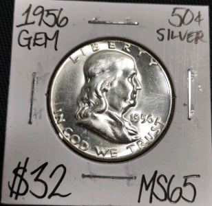 1956 MS65 Gem Silver Franklin Half Dollar