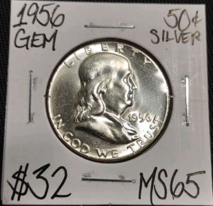 1956 MS65 Gem Silver Franklin Half Dollar