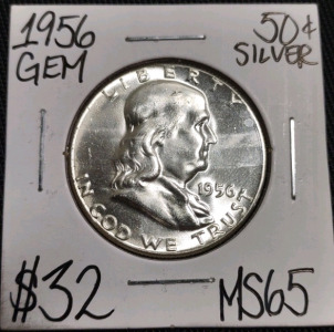 1956 MS65 Gem Silver Franklin Half Dollar