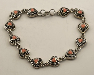 .925 Silver And Peach Heart Bracelet