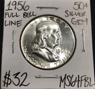 1956 MS64FBL Full Bell Line Silver Franklin Half Dollar