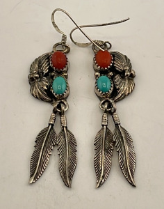 Set Of .925 Silver Turquoise Feather Earrings