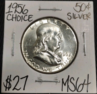 1956 MS64 Choice Silver Franklin Half Dollar