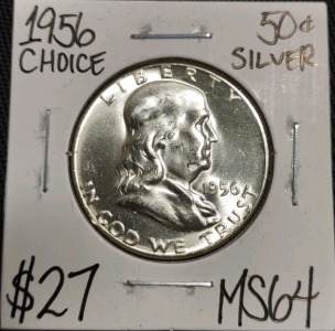 1956 MS64 Choice Silver Franklin Half Dollar