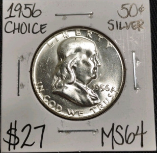 1956 MS64 Choice Silver Franklin Half Dollar