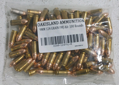 (100) 9mm Ammo - OakIsland Ammunition 124 Grain FMJ
