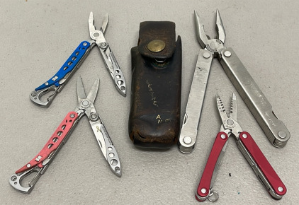(4) Leatherman Multitools And One Leather Holster