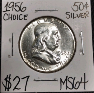 1956 MS64 Choice Silver Franklin Half Dollar