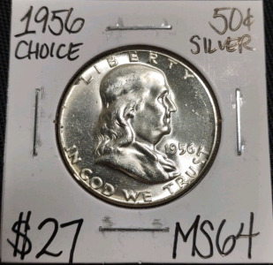 1956 MS64 Choice Silver Franklin Half Dollar