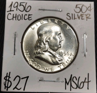 1956 MS64 Choice Silver Franklin Half Dollar