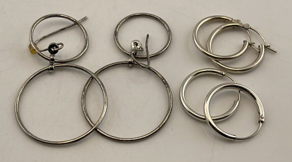 (3) Sets Of .925 Silver Hoop Earrings