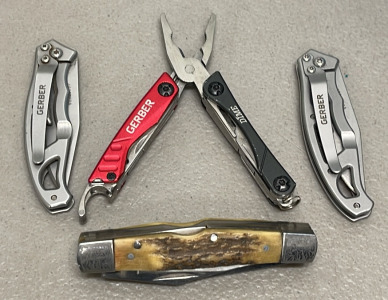 (3) Gerber Folding Knives & (1) Gerber Multitool