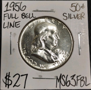1956 MS63FBL Full Bell Line Silver Franklin Half Dollar