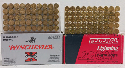 (100) .22 Caliber Ammo - (50) Winchester Super X (50) Federal Lightning