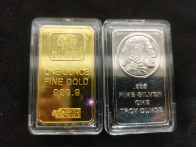 Essayeur Fondeur Suisse "One Ounce Fine Gold 999.9" Replica and United States of America ".999 Fine Silver One Troy Ounce" Replica