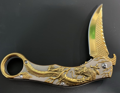 9&rdquo; Gold Spring Assisted Karambit Pocket Knife