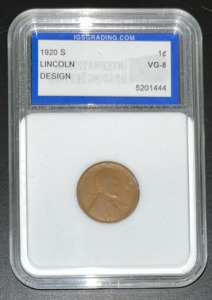 1920 S Lincoln Penny VG-8