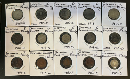 (5) German Empire 10 Pfennig Dating Between 1913-1917 (5) German Enpire 5 Pfennig Dating Between 1913-1918 (2) German Empire 2 Pfennig Dating Between 1912-1914 & More