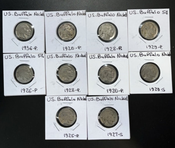 (10) US Buffalo Nickel Dating Between 1920-1936