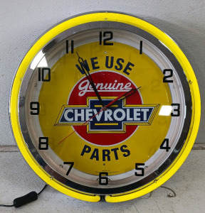 (1) Genuine Chevrolet Neon Wall Clock - Battery & Plug-In