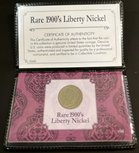 Rare 1900&rsquo;s Liberty Nickel With Certificate of Authenticity