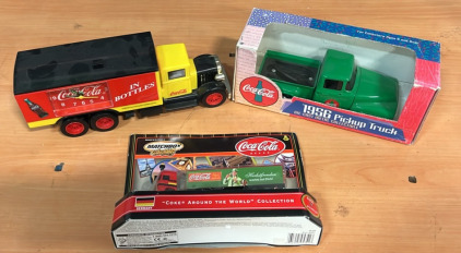 (1) 1956 Coca-Cola Die-Cast Metal Pickup Truck (1) 1930&rsquo;s Vintage Coca-Cola Delivery Truck Analog Alarm Clock (1) Matchbox Germany Coca-Cola Truck