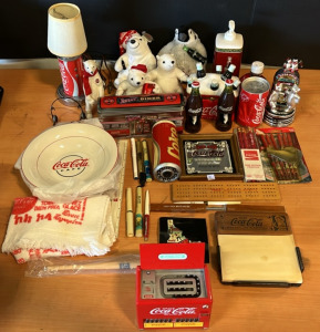 Large Assortment of Coca-Cola Merchandise Including; (1) Lamp (1) Knife (3) Plates & Much More