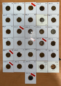 (30) Lincoln Head Pennies Dating Between 1916-1974 (1) 2007-D Mint Error Dime