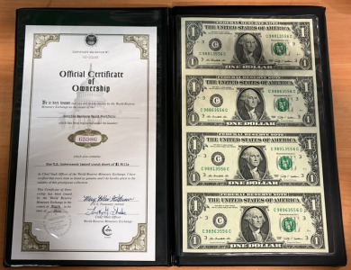 Sheet of Four Uncut U.S Dollar Bills