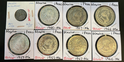 (7) Mexico Silver Peso&rsquo;s Dating Between 1957-1966 (1) Mexico 1942 Silver Centavos