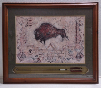 3'4&frac34;"x 2'10&frac34;" "Buffalo Tribe Journey" Print by Cecilia Henle, It is Part of Her Contemporary Primitive Series, Includes Prehistoric Arrow