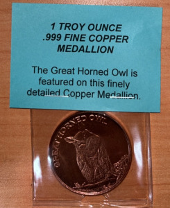 Unverified 1 Troy Oz. .999 Fine Copper Medallion