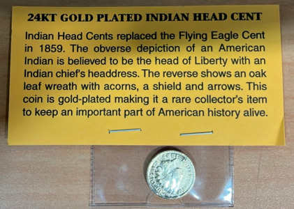 Unverified 1889 24kt Gold Plated Indian Head Cent