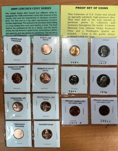 (8) 2009 Lincoln Cent Series (4) Proof Set of Coins (2) Brilliant Uncirculated Old Wheat Cent