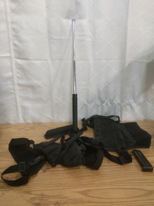 25" Collapsible Night Stick 6 Handgun Magazine Pouch and Dual Pistol Full-size Cloth Holsters and Magpul MBUS Rear Sight